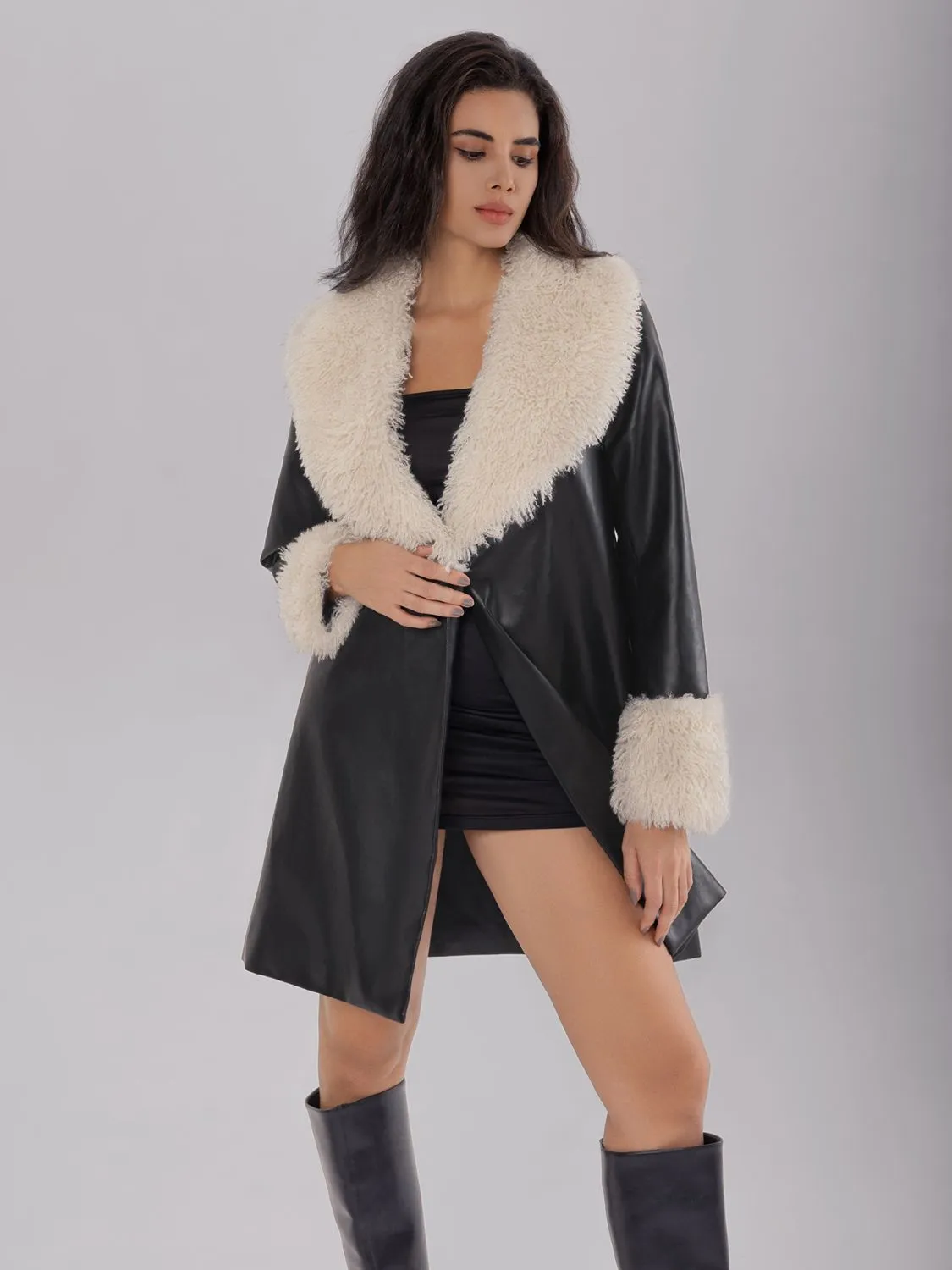 Fuzzy Long Sleeve Longline Coat