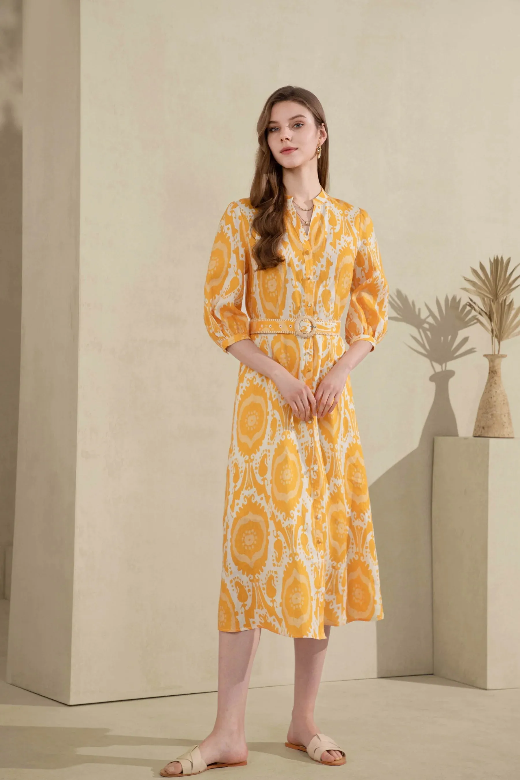 GDS Abyss Linen Long Dress | Yellow