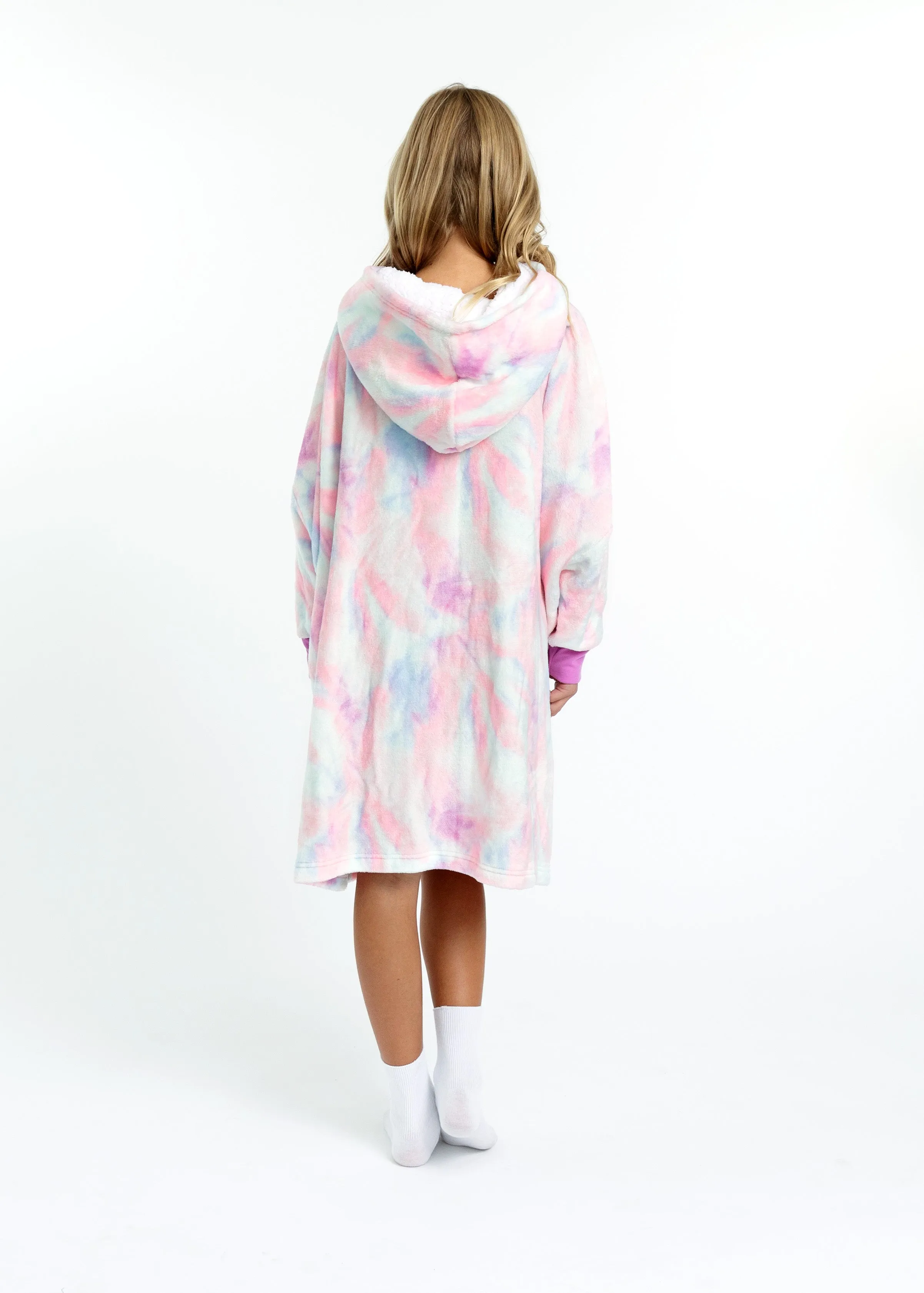 Girls Tie Dye Wearable Cozy Fleece Blanket Hoodie