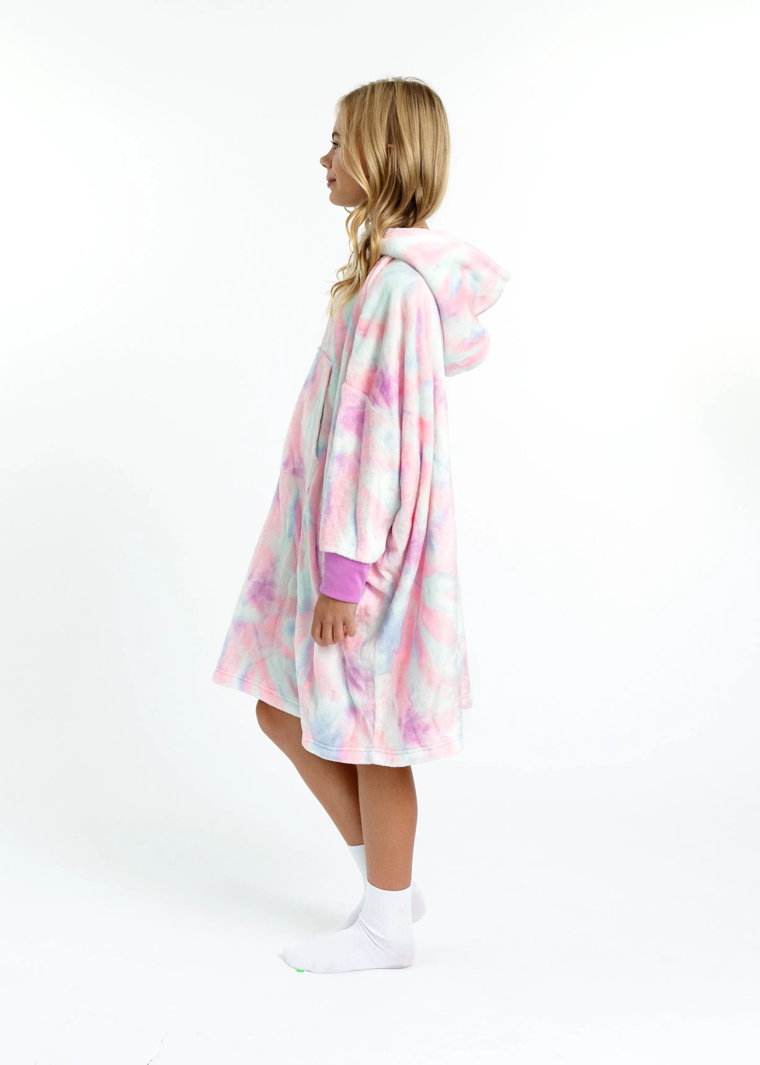 Girls Tie Dye Wearable Cozy Fleece Blanket Hoodie