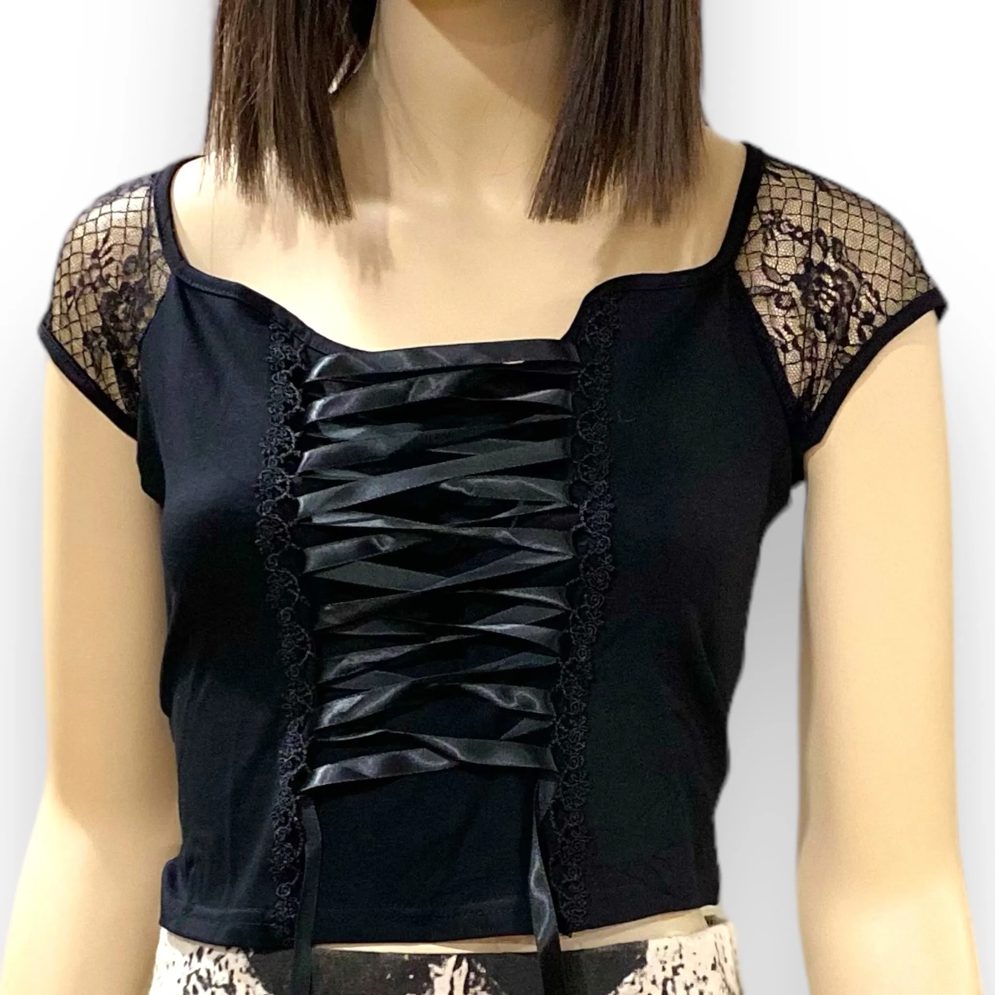 Gothic Black Corset Fitted Crop Top