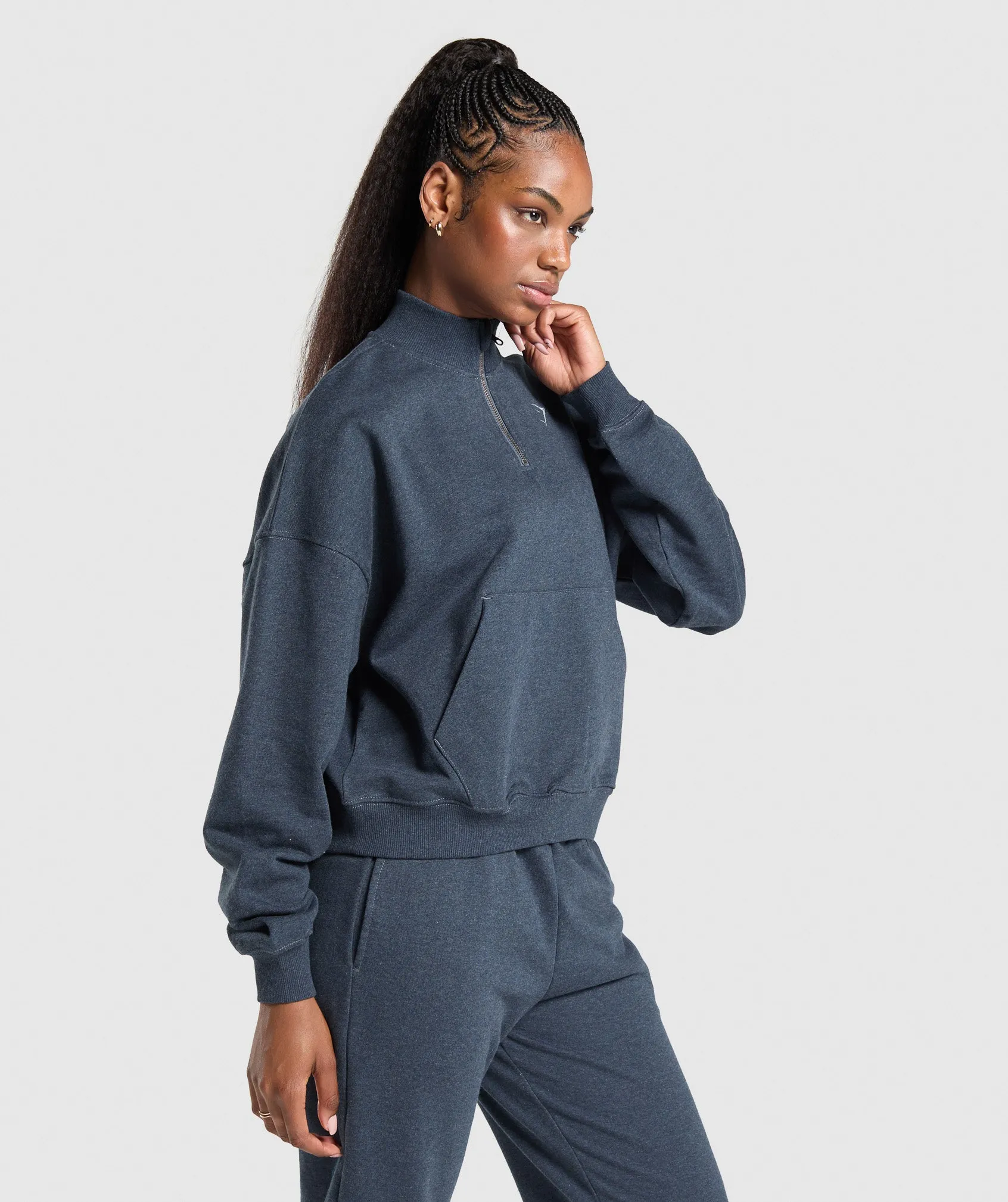 Gymshark Rest Day Sweats 1/2 Zip Pullover - Bros Indigo Blue Marl