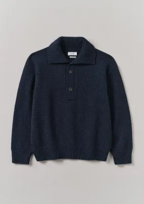 Half Placket Wool Pullover | Navy Melange