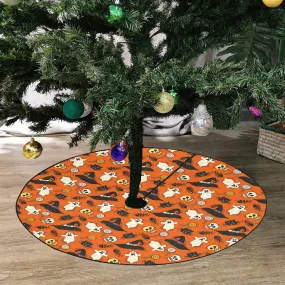 Halloween Tree Skirt, Orange Black Cat Ghosts Christmas Stand Base Cover Home Decor Decoration All Hallows Eve Creepy Spooky Party