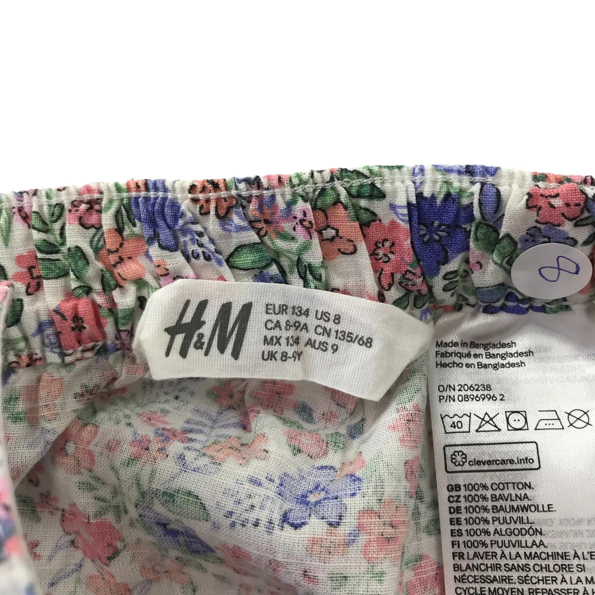 H&M dress 8-9 years blue and pink floral pinafore style flared summery cotton