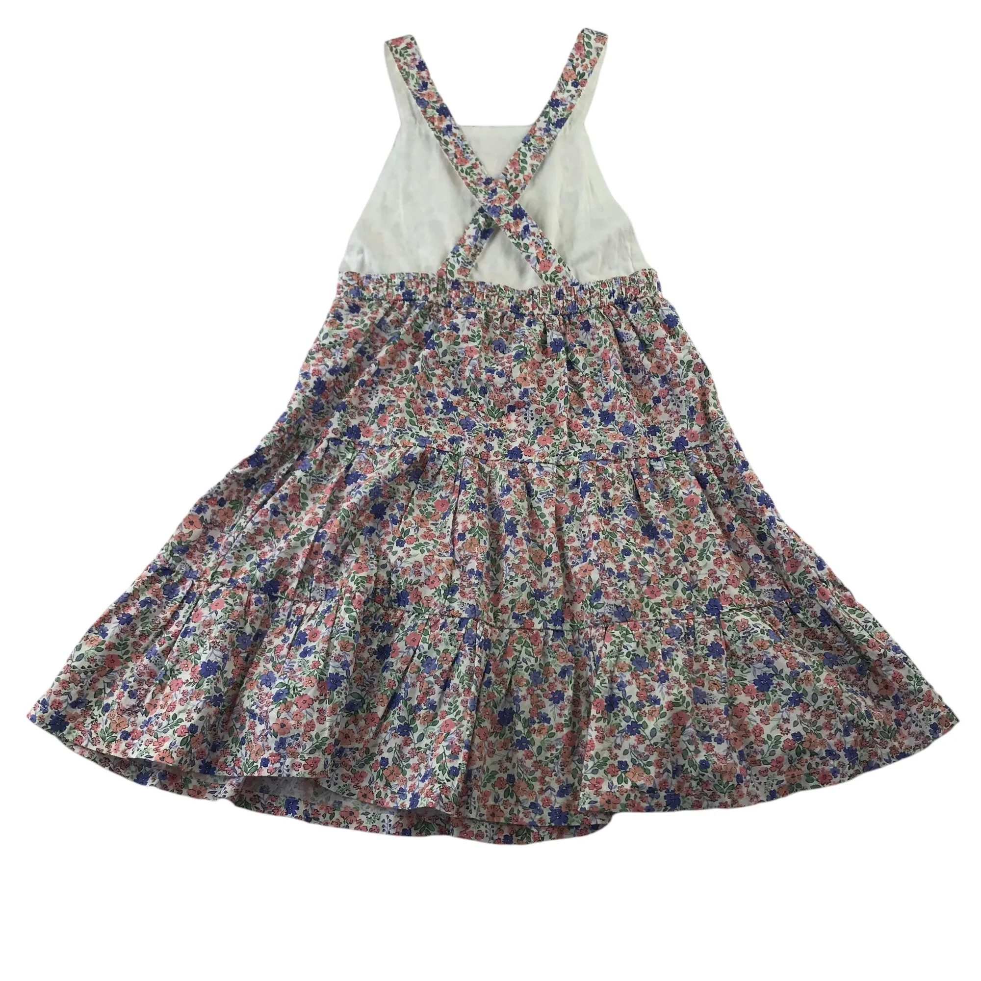 H&M dress 8-9 years blue and pink floral pinafore style flared summery cotton