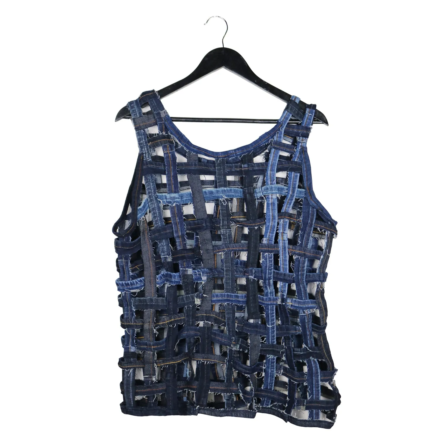 Heart In A Cage - Upcycled denim open weave tank top