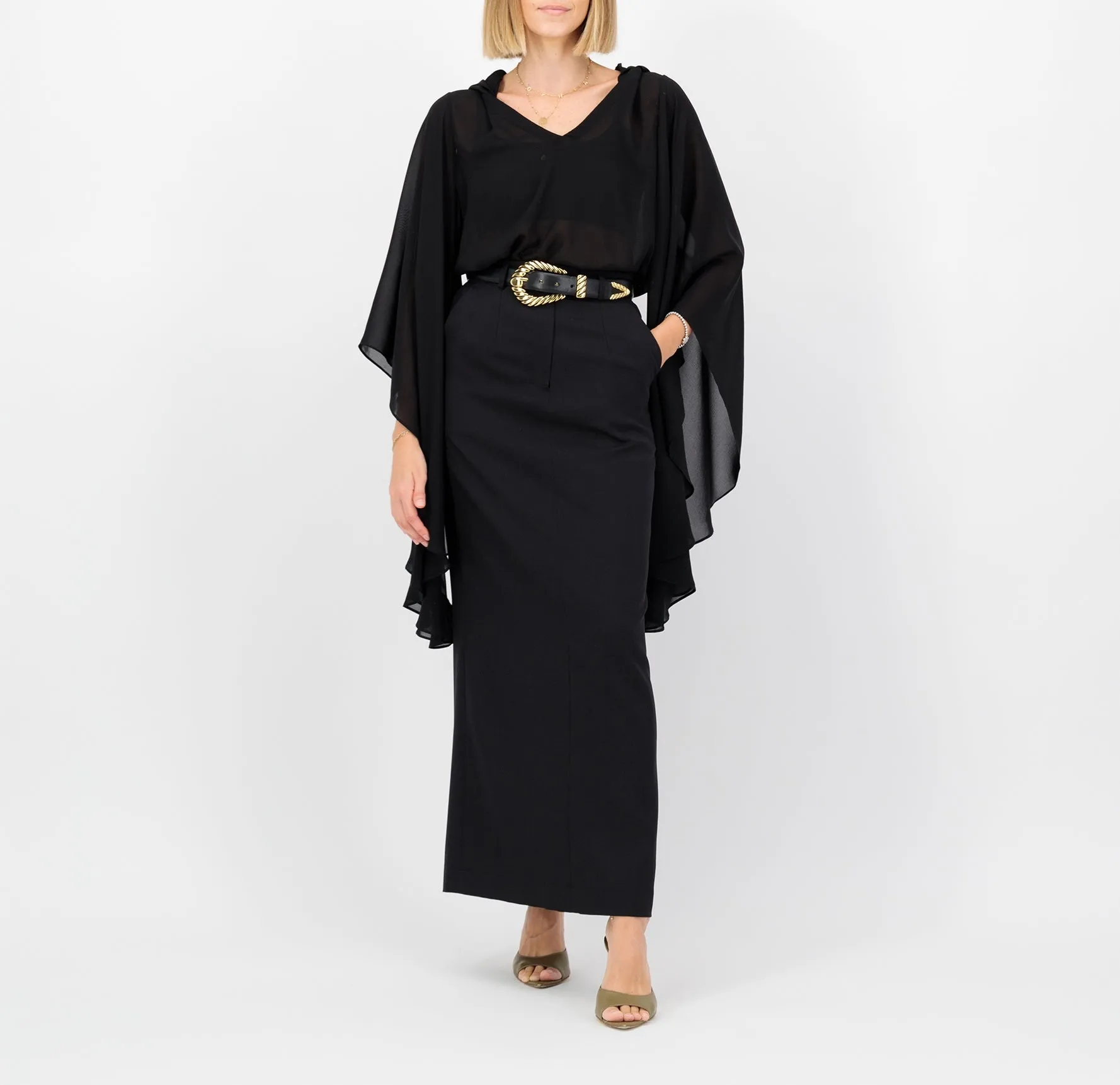 Hooded chiffon top- Black