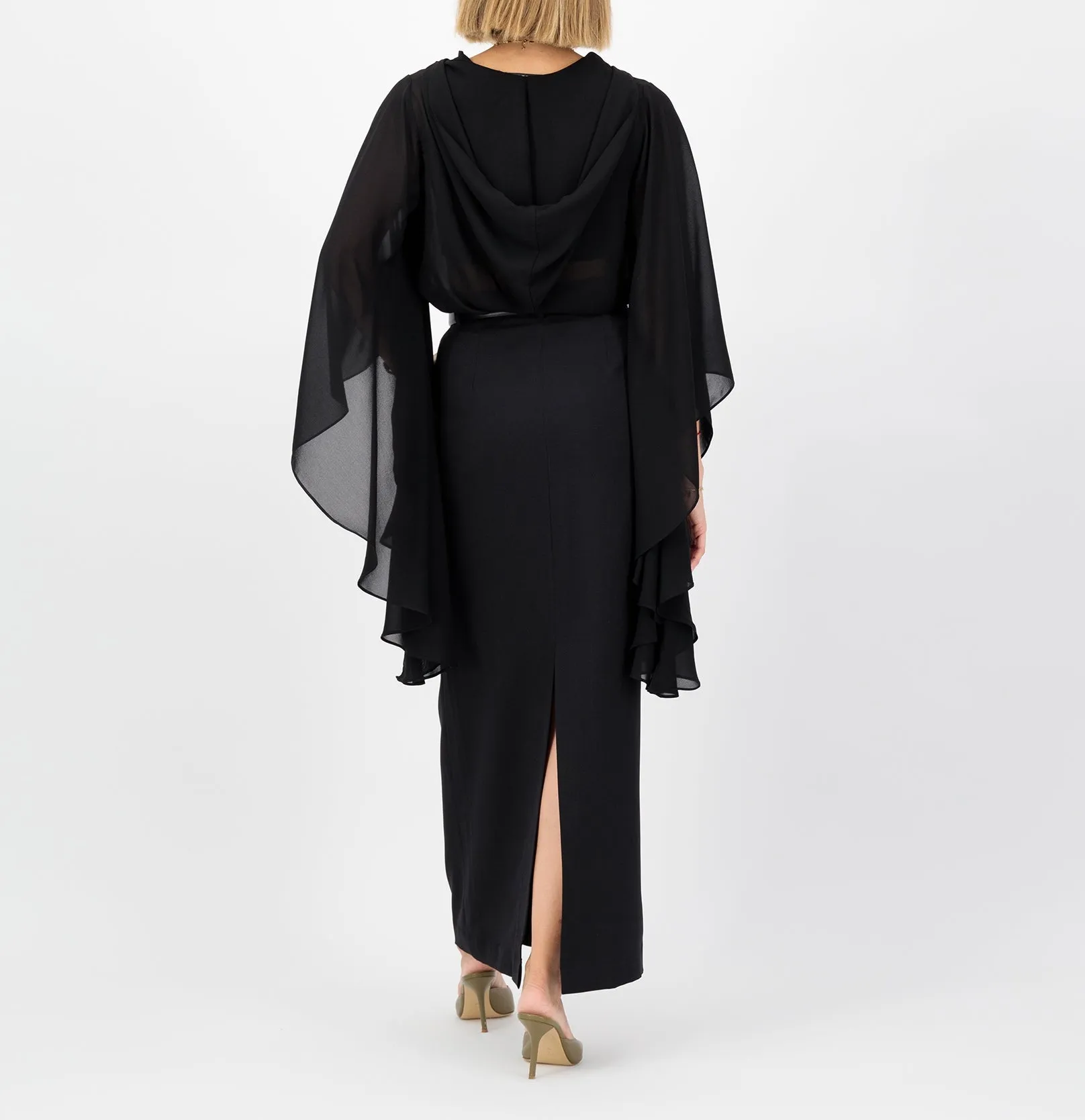 Hooded chiffon top- Black