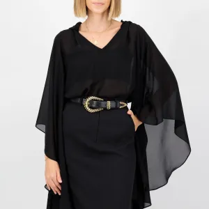 Hooded chiffon top- Black