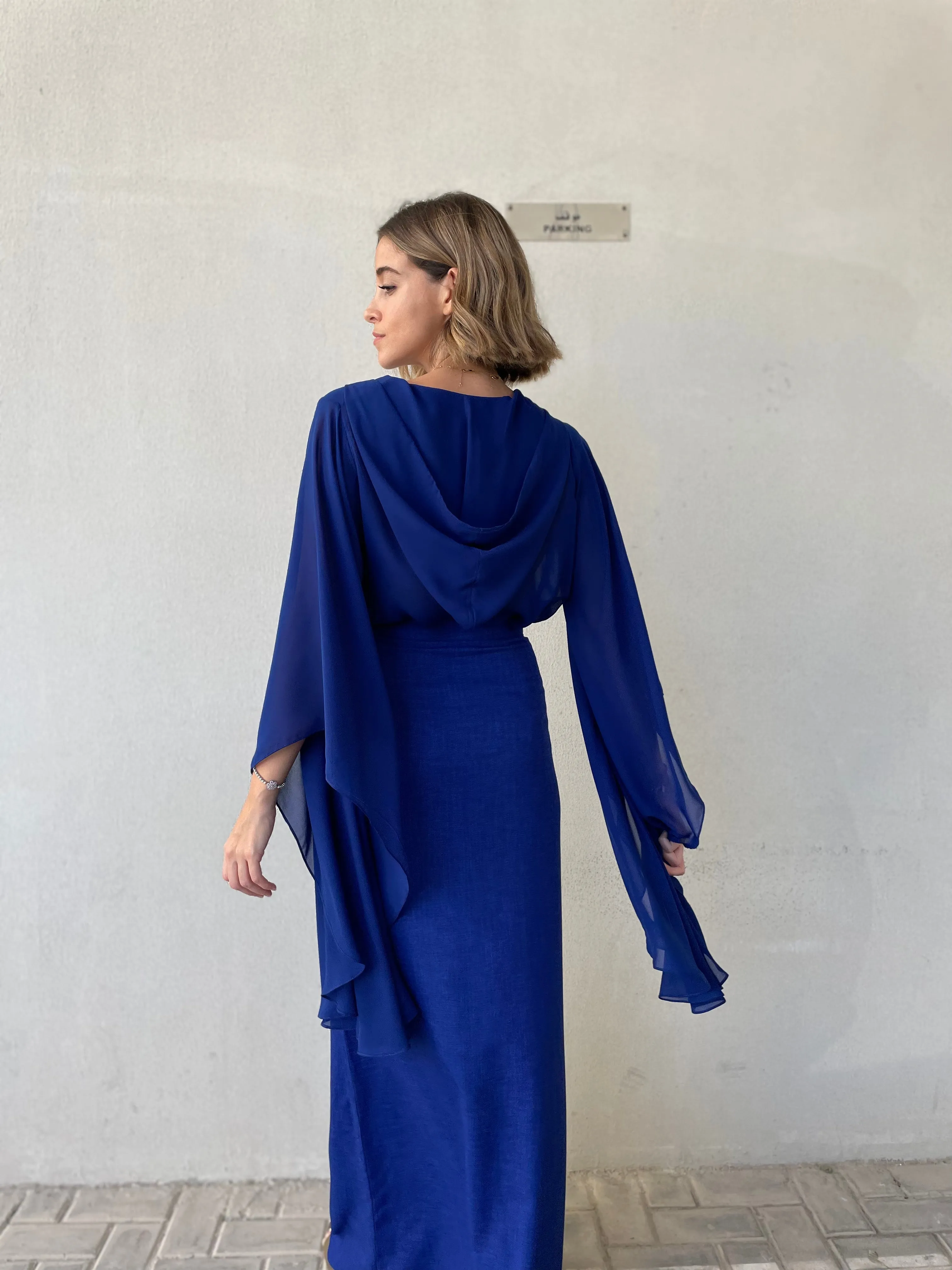 Hooded chiffon top- Blue