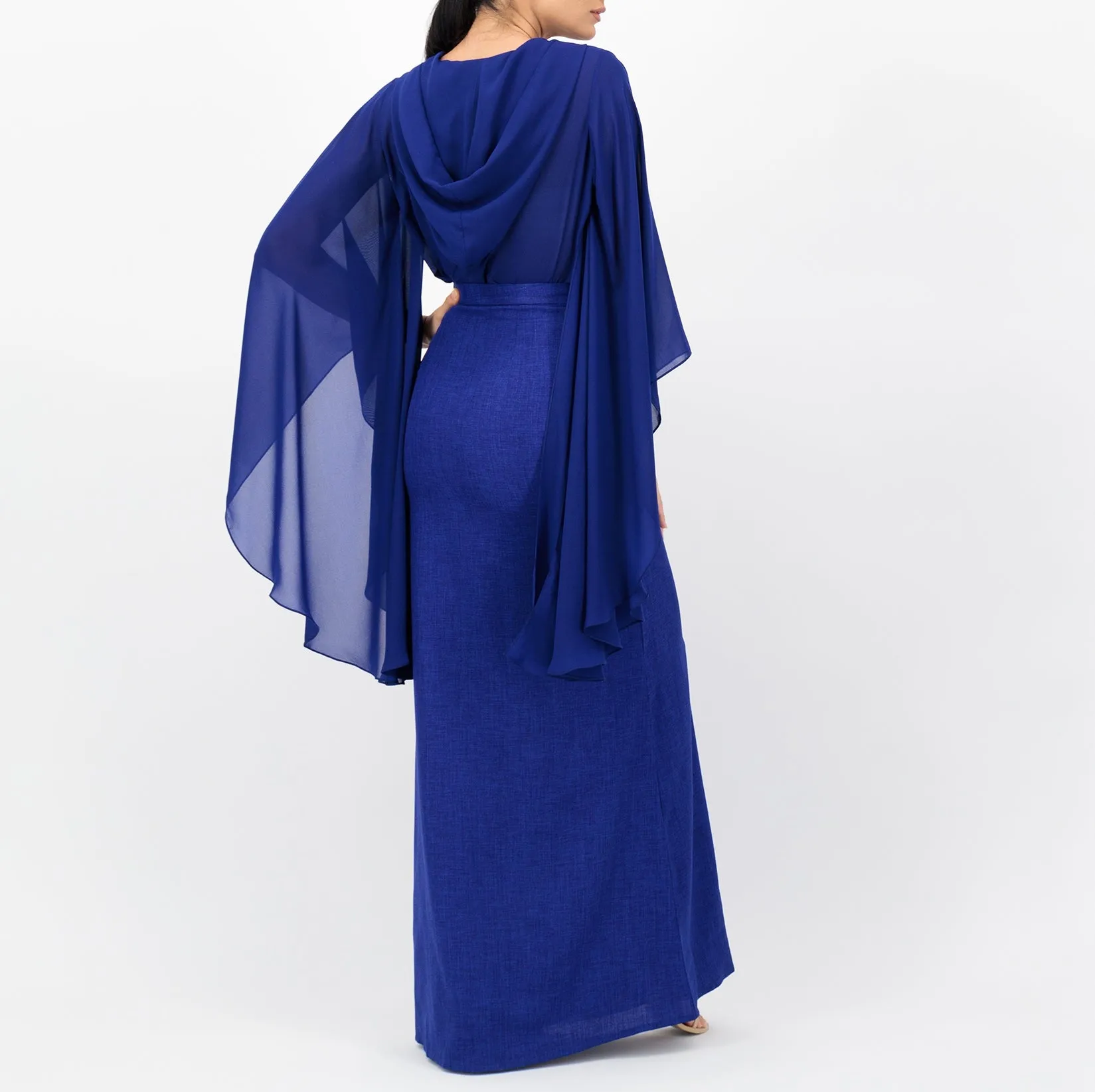 Hooded chiffon top- Blue