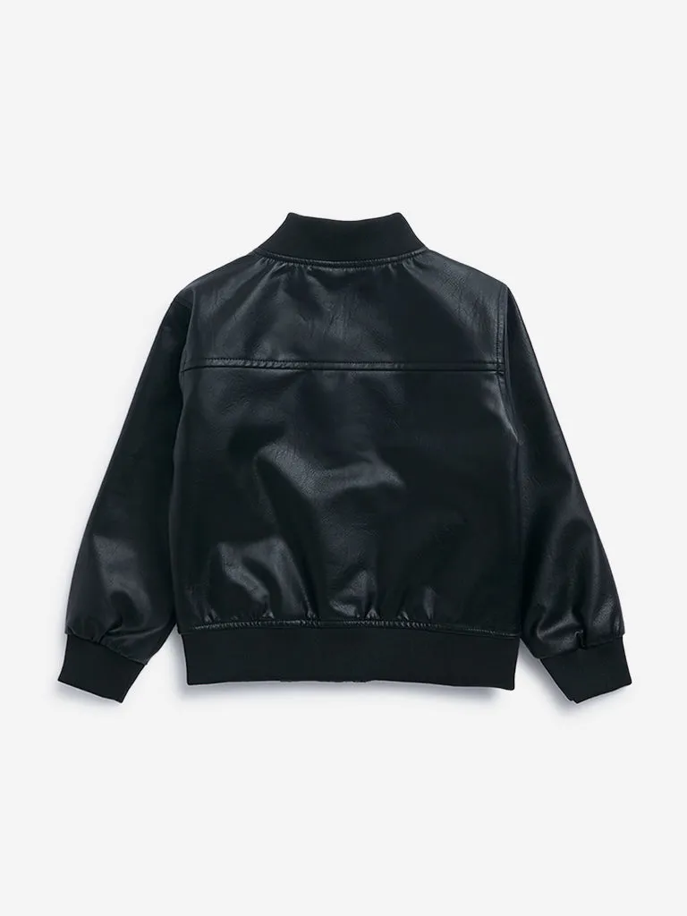 HOP Kids Black Faux Leather Bomber Jacket