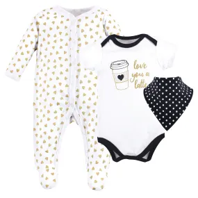 Hudson Baby Cotton Sleep and Play, Bodysuit and Bandana Bib Set, Latte