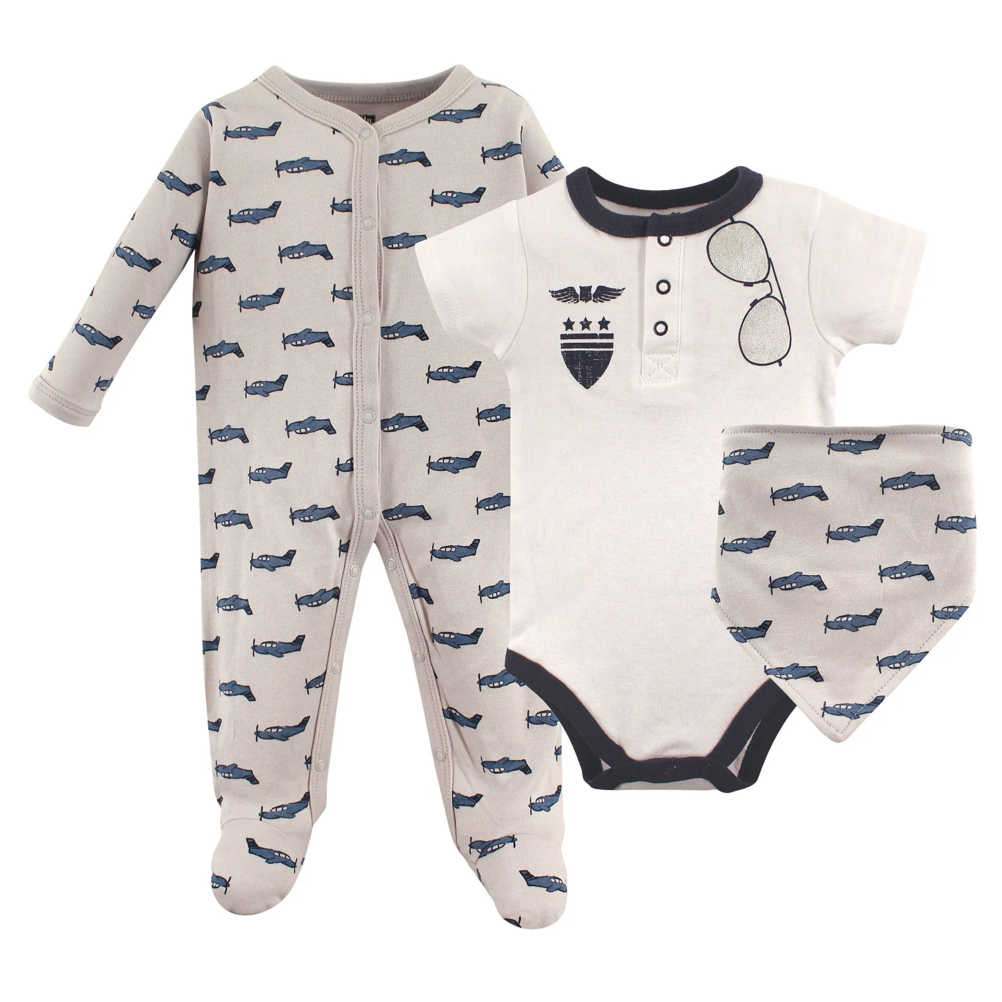 Hudson Baby Cotton Sleep and Play, Bodysuit and Bandana Bib Set, Wingman