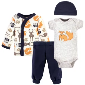 Hudson Baby Preemie Layette Set 4-Piece, Orange Fox