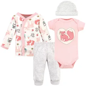 Hudson Baby Preemie Layette Set 4-Piece, Pink Fox