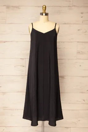 Ibertioga Black | Midi Slip Dress w/ V-Neckline