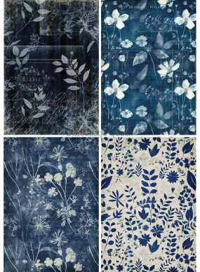 Indigo Botanical 4 - A3 11.7 x 16.5 Rice Paper by Decoupage Queen