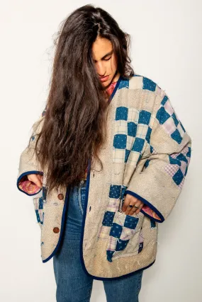 Indigo Patchwork Cardigan Chore Coat (Unisex X-Large)