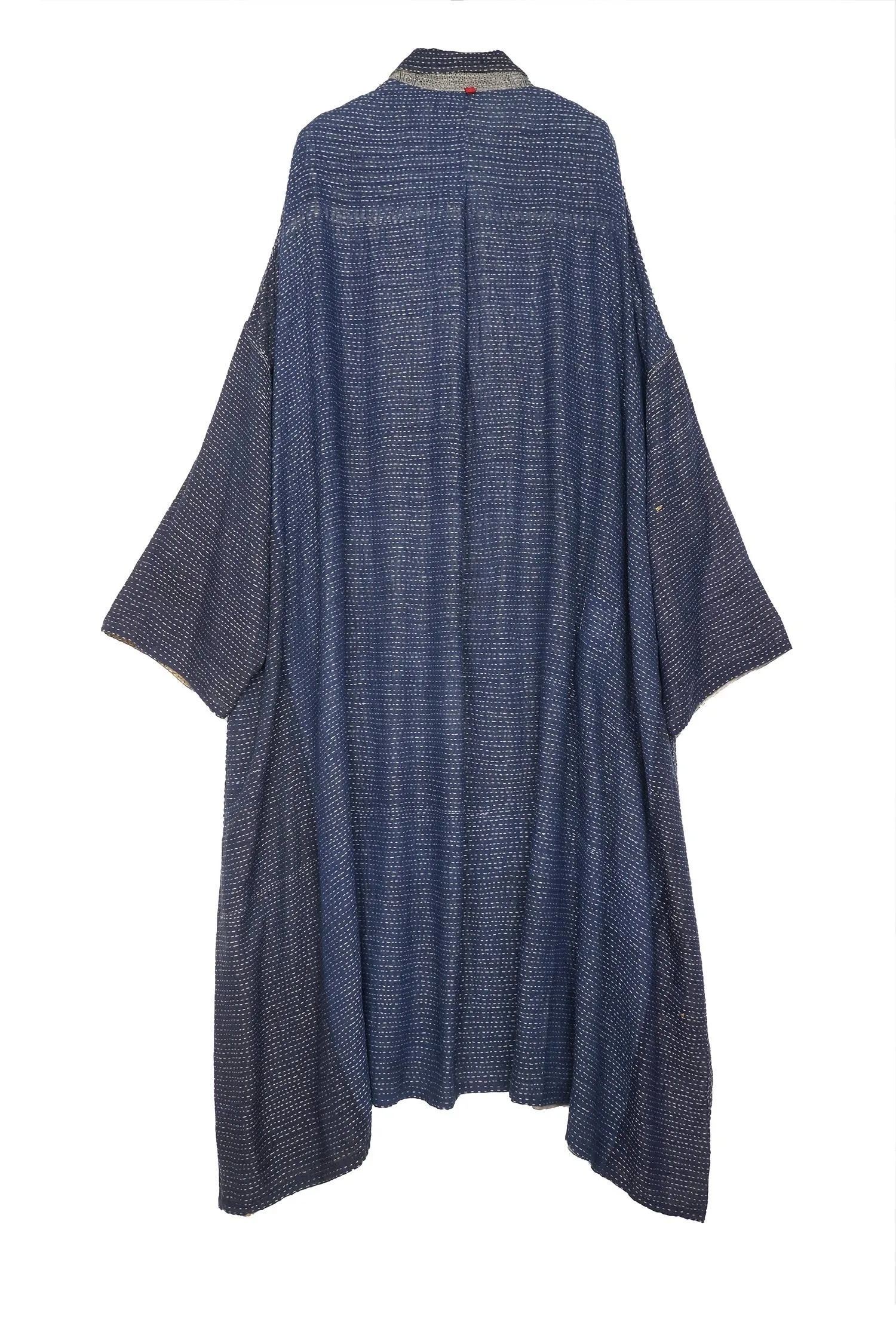 INDONESIAN PRINT VINTAGE INDIGO BACKING KANTHA OVERSIZE DRESS - bi2432-blu -