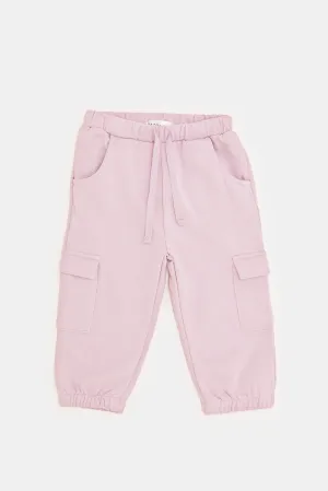 Infant Girls Lilac Solid Track Pant With Cargo Pockets