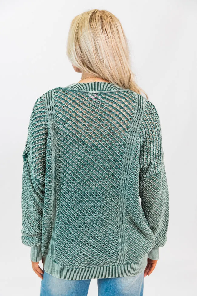 It's Too Easy Olive Acid Wash Sweater