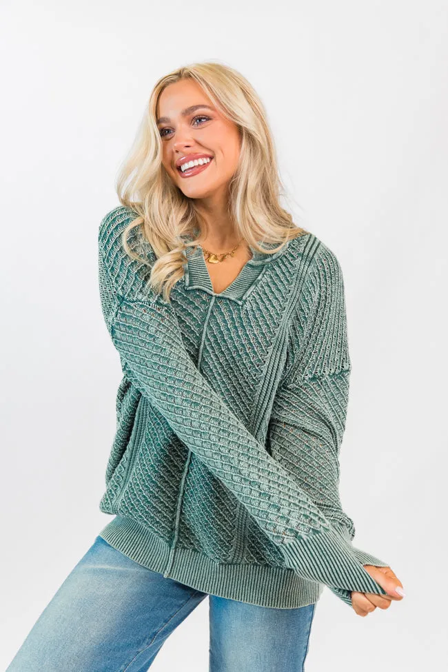 It's Too Easy Olive Acid Wash Sweater