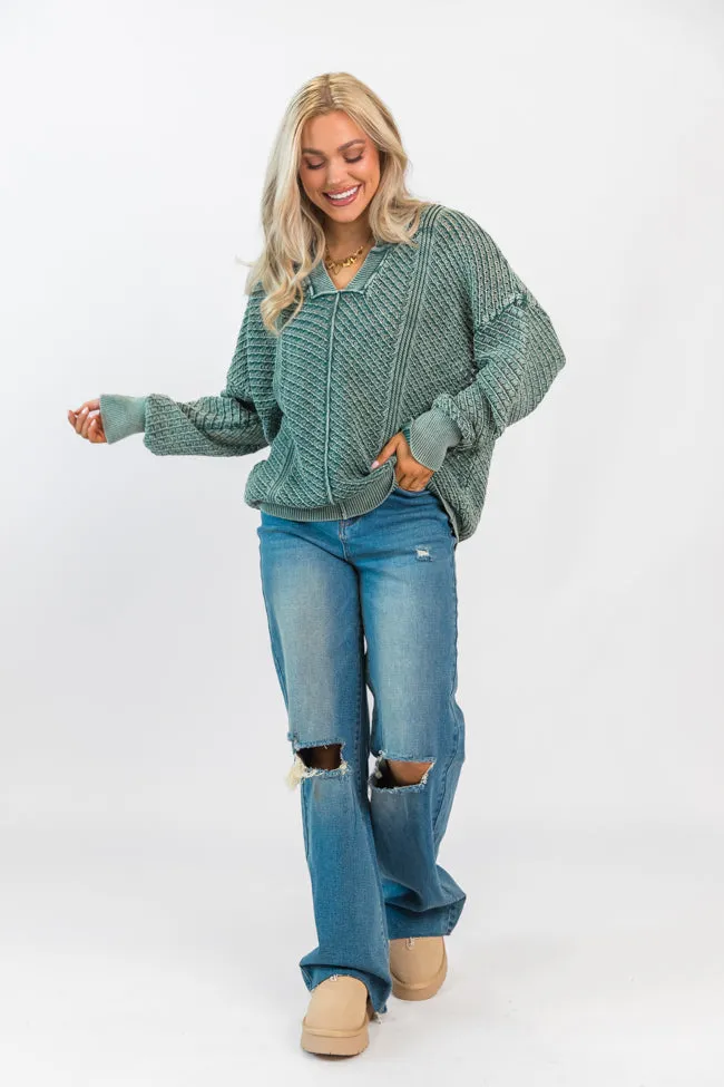 It's Too Easy Olive Acid Wash Sweater