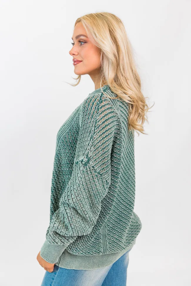 It's Too Easy Olive Acid Wash Sweater