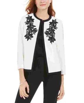 Kasper Women's Embroidered Flyaway Jacket White Size 8