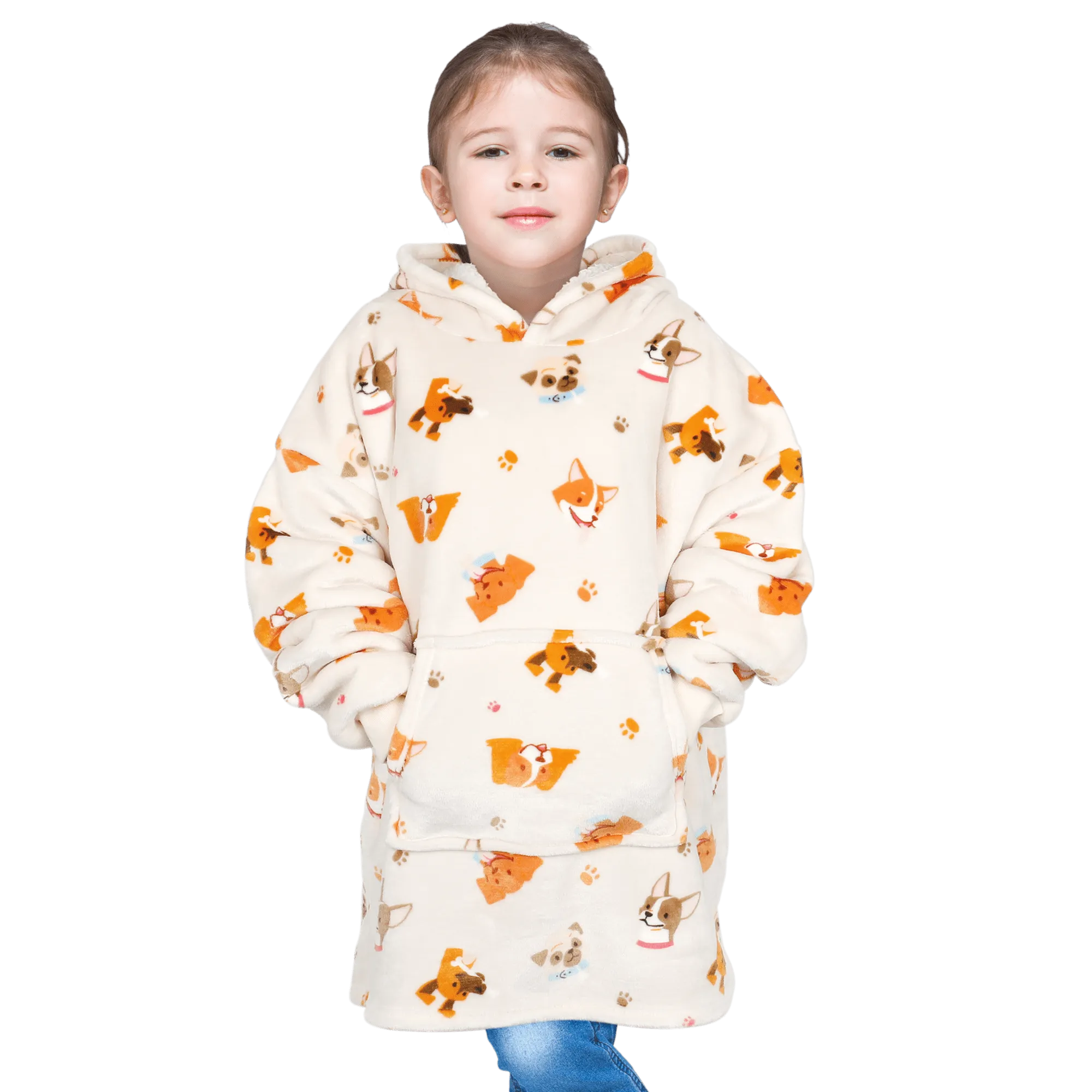 Kids Oversized Hooded Blanket Hoodie Sherpa Fur Fleece Dogs Pattern Ultra Soft Cozy Loungewear for Boys and Girls Aged 8-15 by Daisy Dreamer