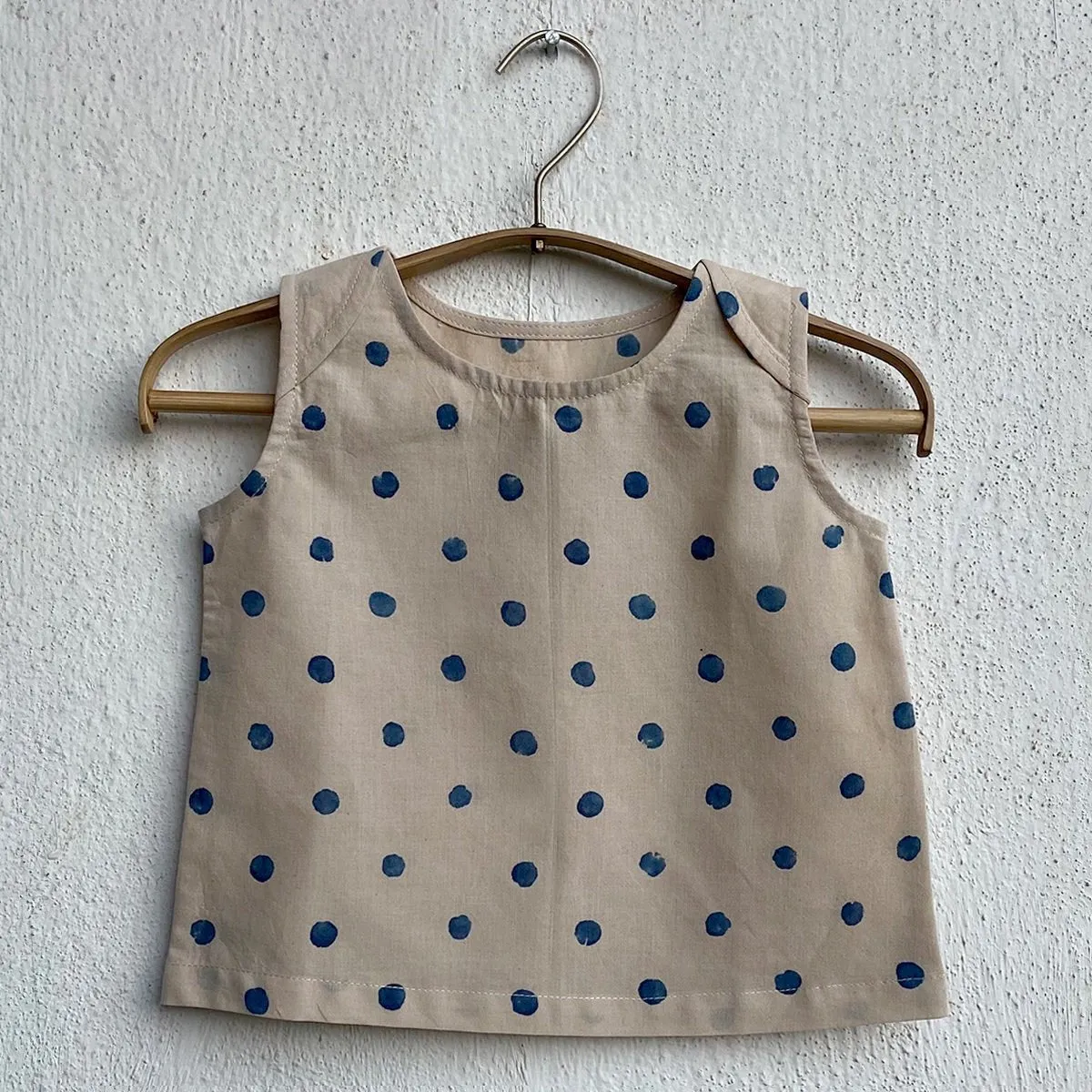 Kids Unisex Organic Cotton Indigo Beige Polka Jhabla with Polka Pants