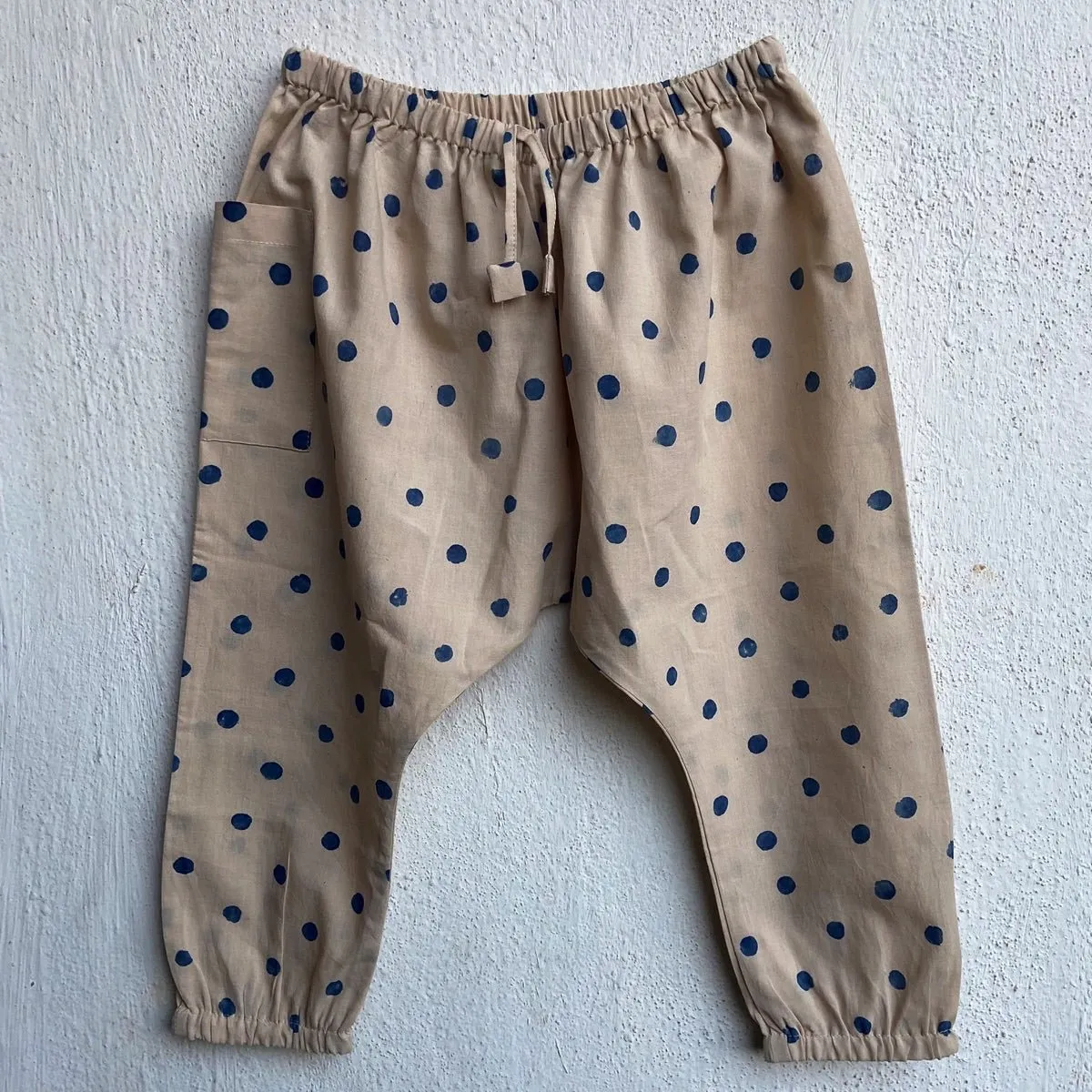 Kids Unisex Organic Cotton Indigo Beige Polka Jhabla with Polka Pants