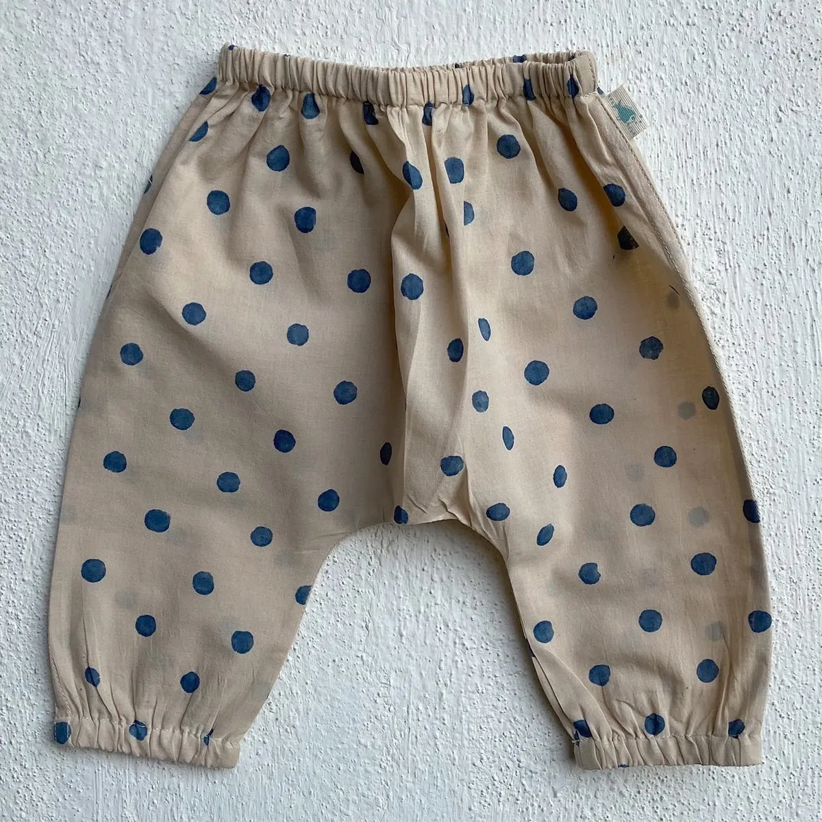 Kids Unisex Organic Cotton Indigo Beige Polka Jhabla with Polka Pants