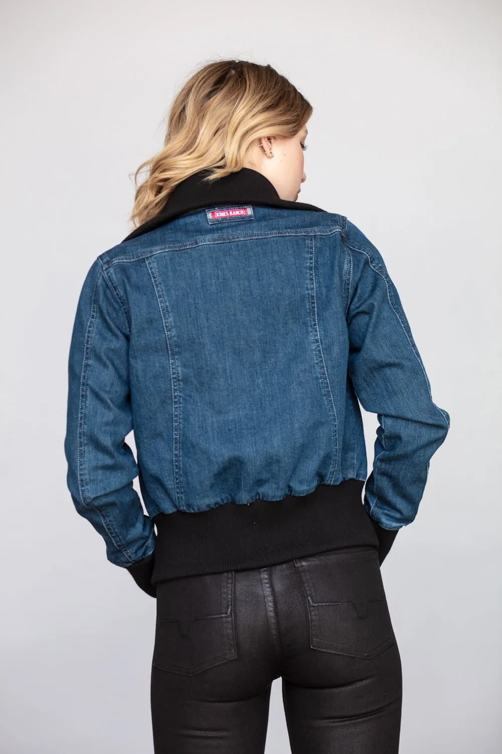 Kimes Ranch Womens Rosie Bomber Jacket Indigo Cotton Blend