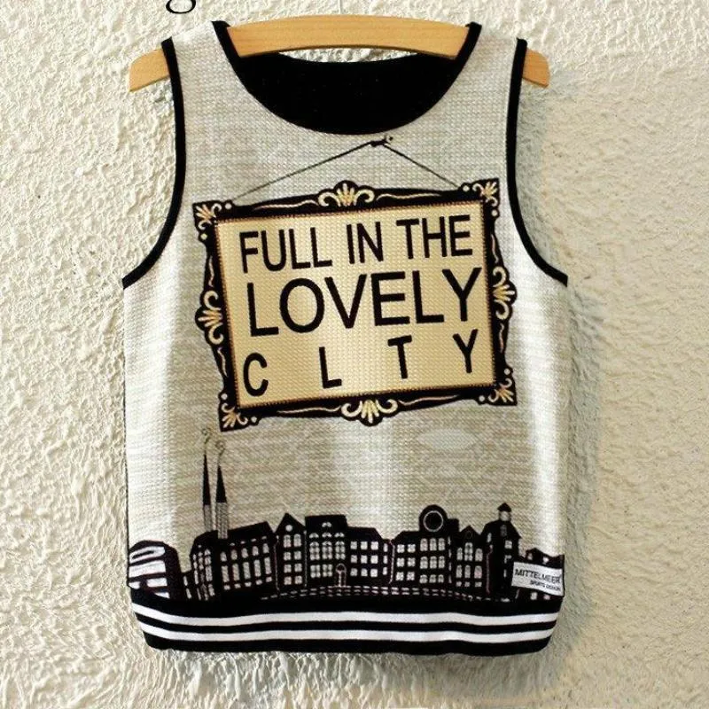 Knitted Crop Top Printed Sleeveless Shirt