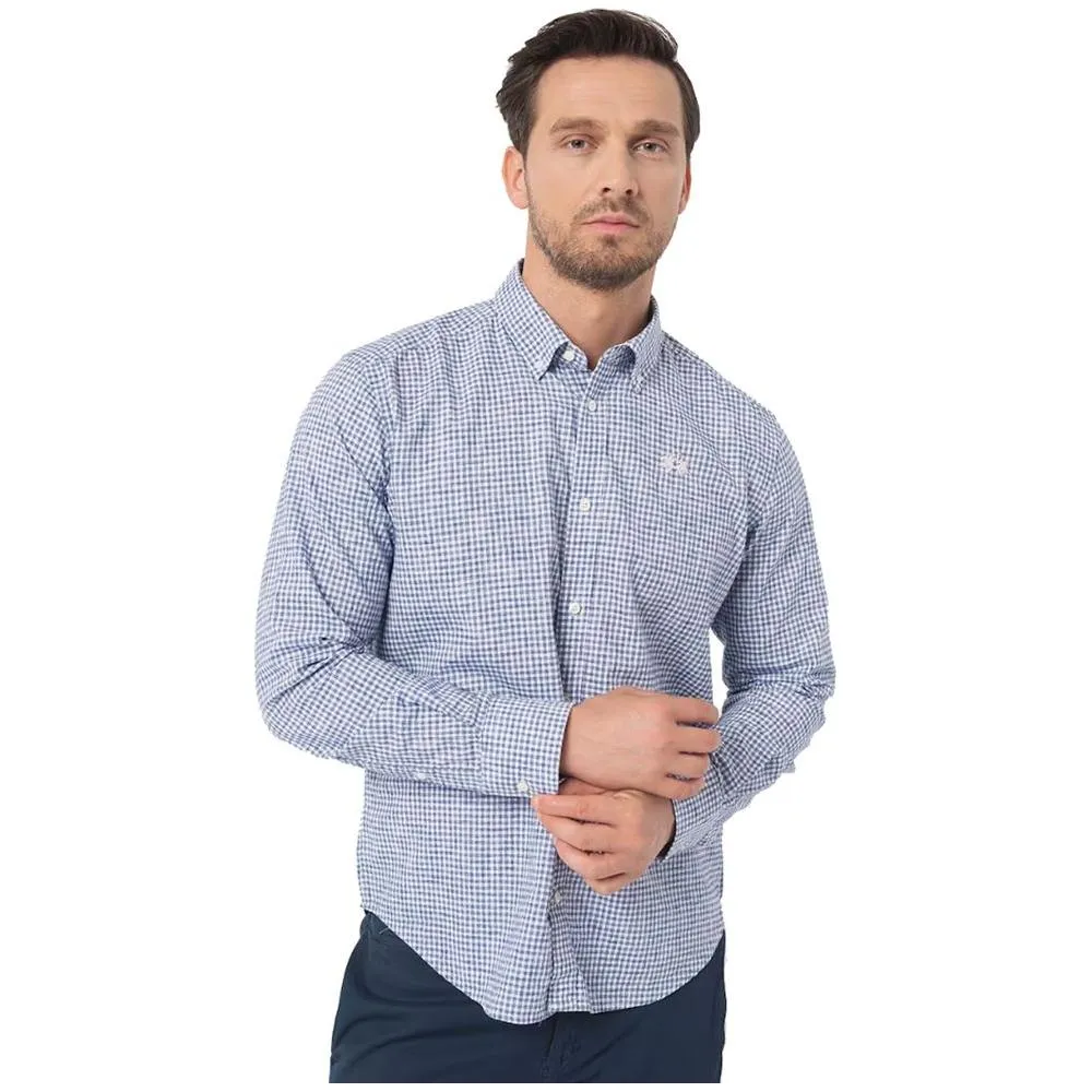 La Martina Elegant Checkered Cotton Shirt with Embroidered Logo