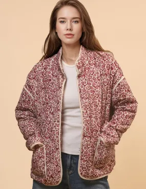 Ladies Floral Printed Padded Coat with Pockets SKT4673