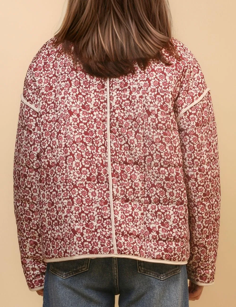 Ladies Floral Printed Padded Coat with Pockets SKT4673