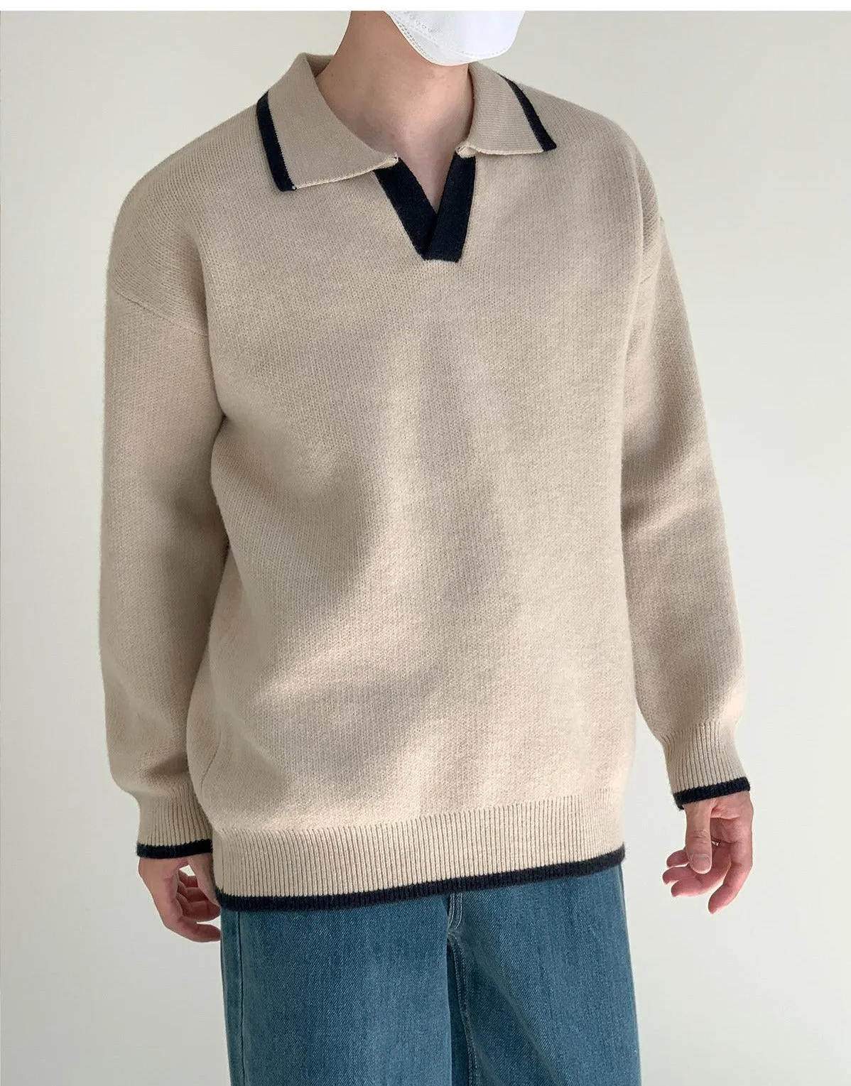 Lapel Collar Polo Sweater