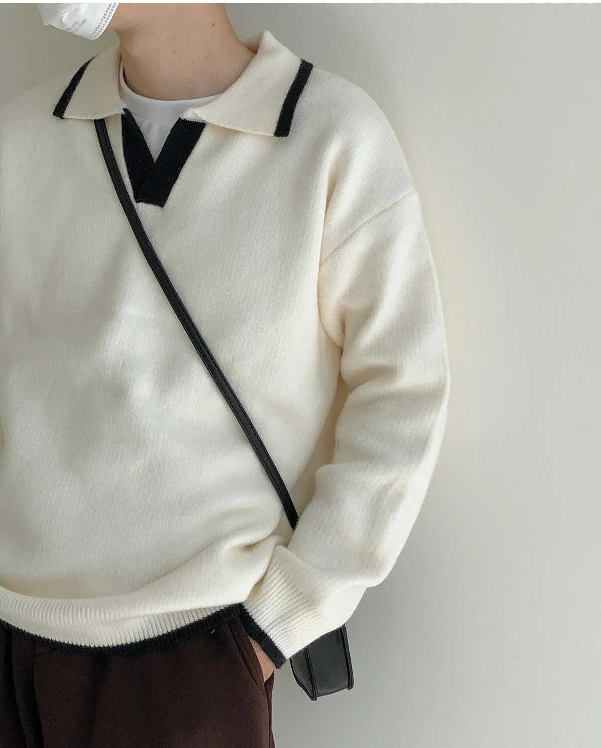 Lapel Collar Polo Sweater