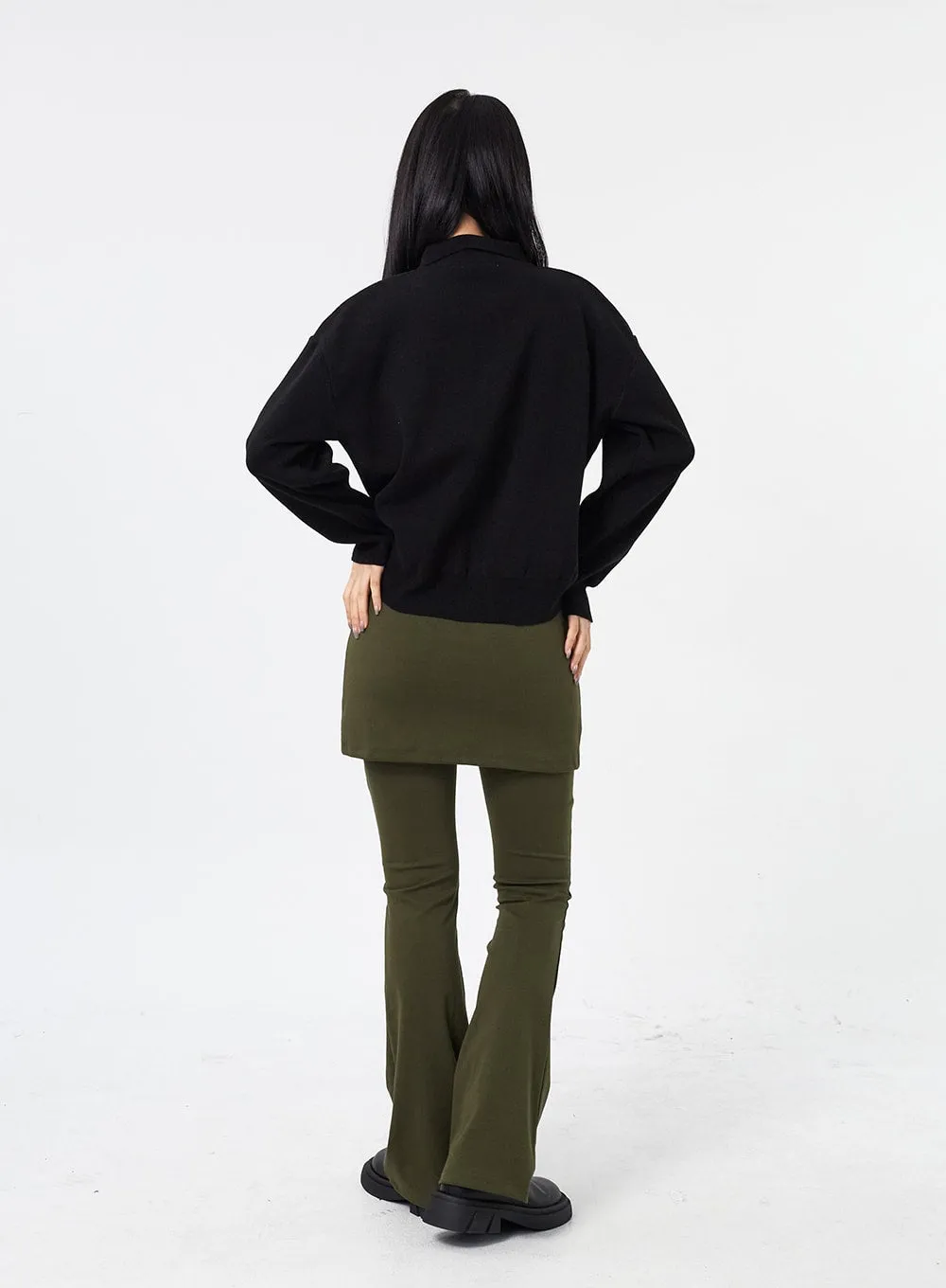 Layered Skirt And Bootcut Pants CM315