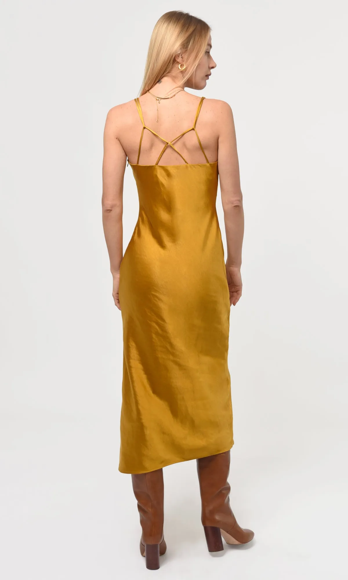 LINDA SATIN COWL NECK SLIP MAXI - GOLD (ONLINE ONLY)