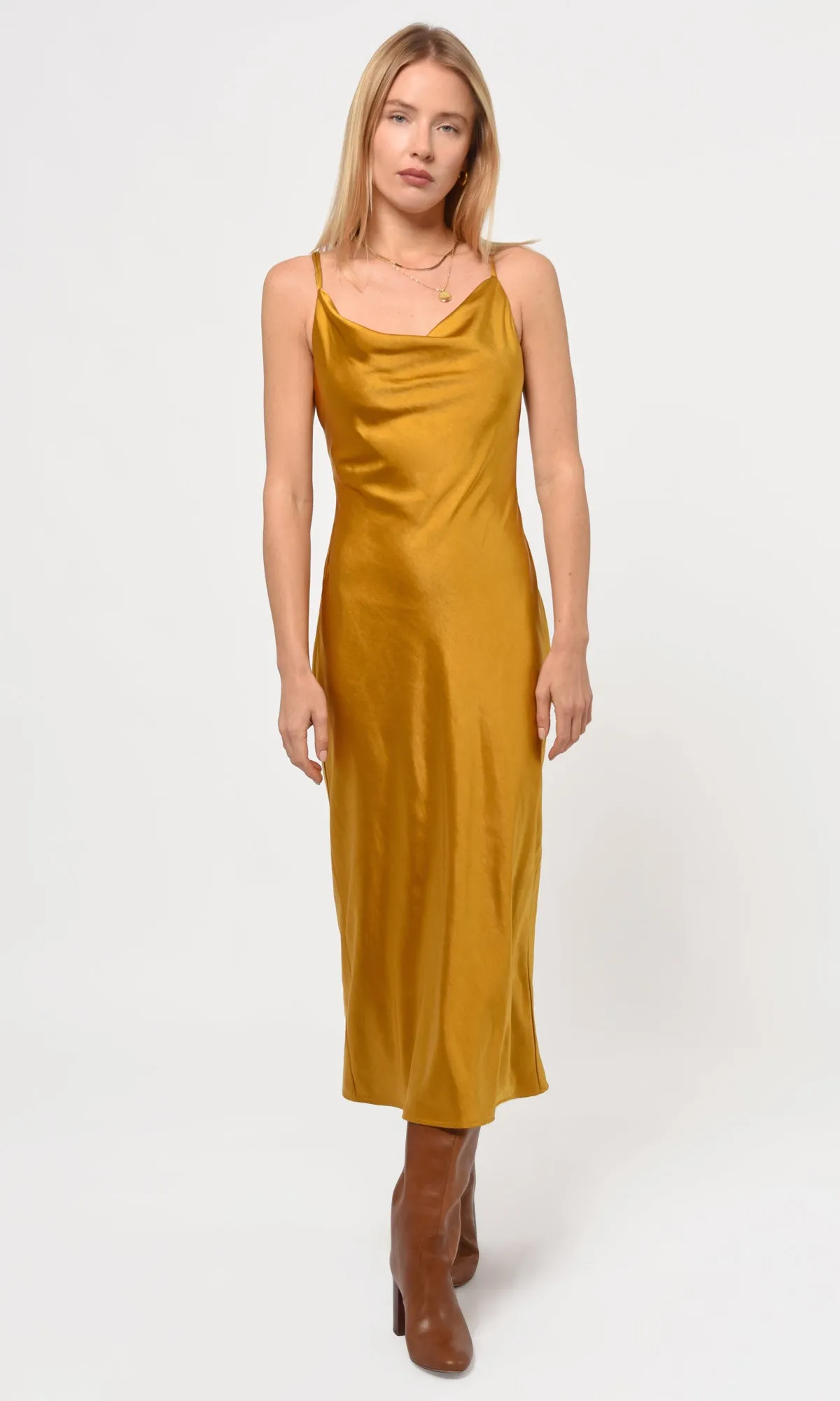 LINDA SATIN COWL NECK SLIP MAXI - GOLD (ONLINE ONLY)