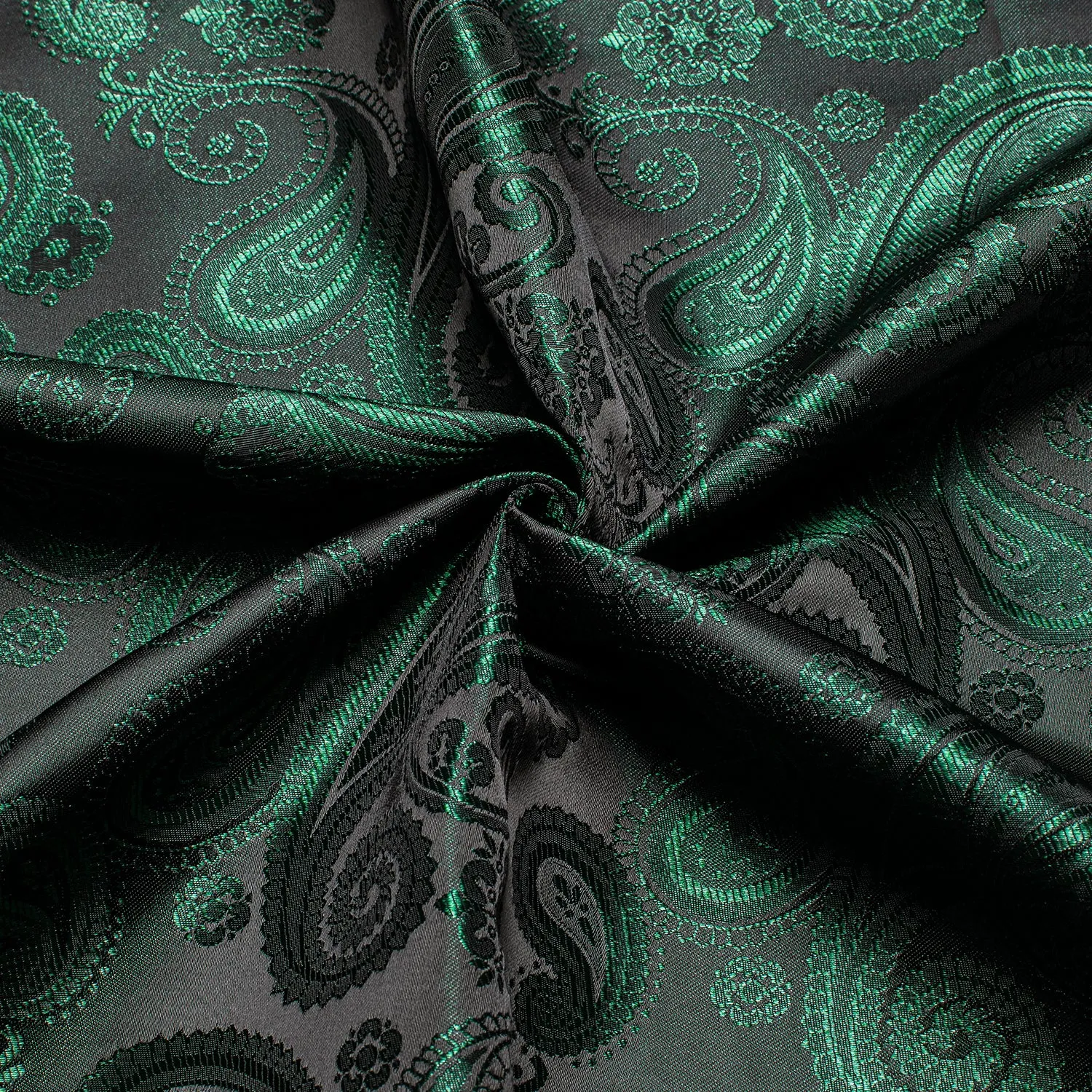 Luxury Dark Green Paisley Pattern Silk Men's Long Sleeve Shirt