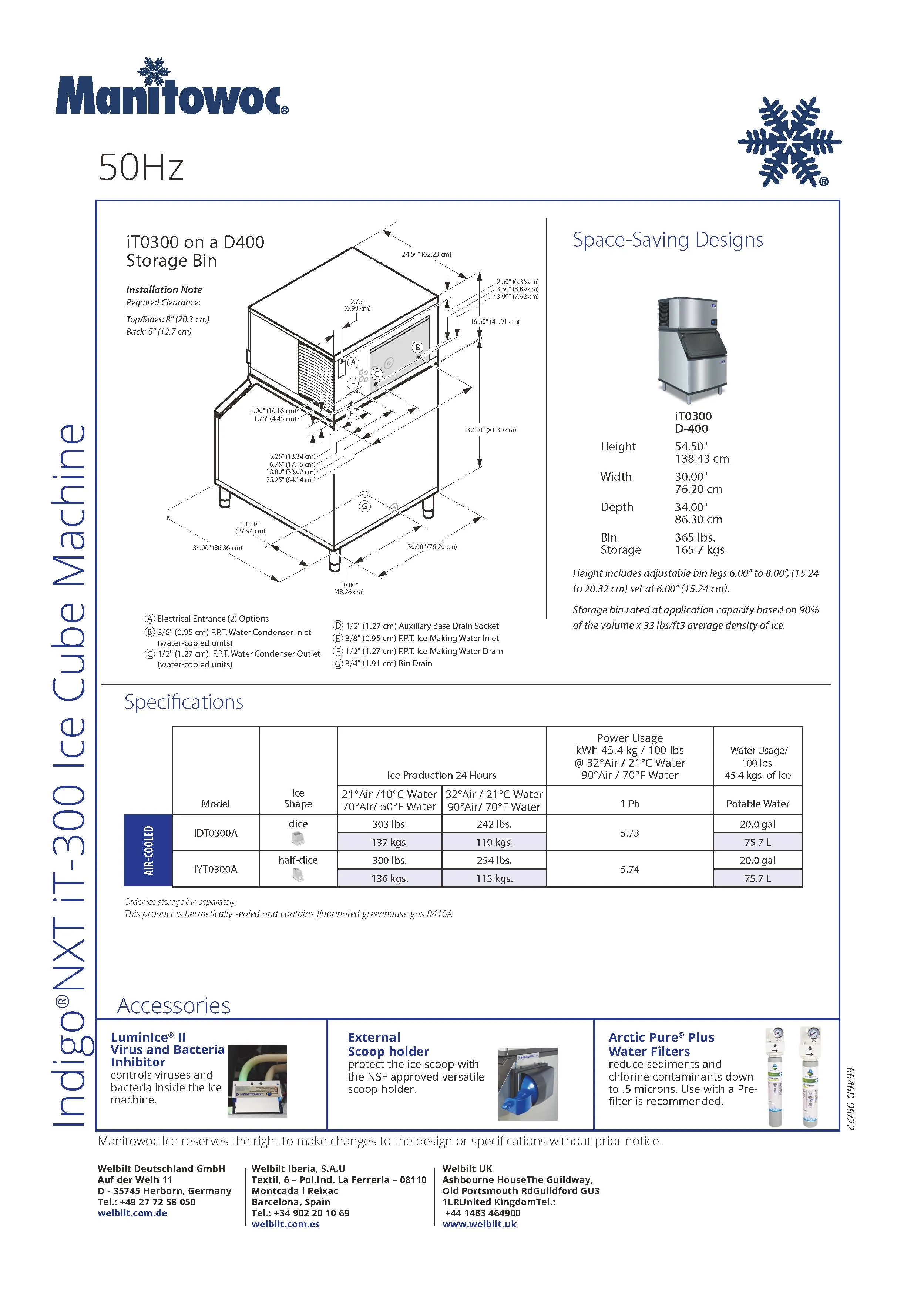 Manitowoc Indigo NXT Series iT0300 Ice Cube Machine