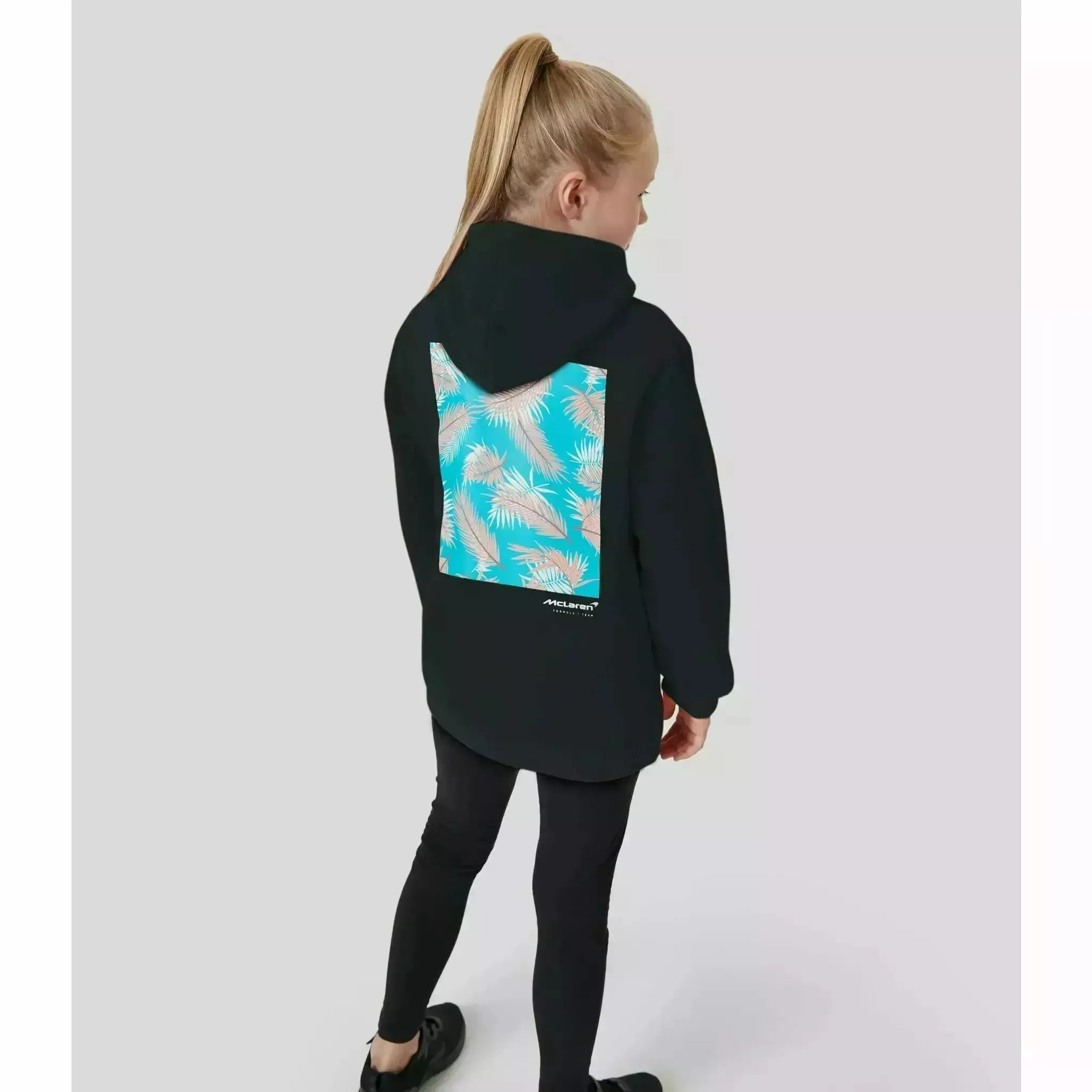 McLaren F1 Kids Miami Miami Palm Graphic Hoodie-Black/Aqua Sky