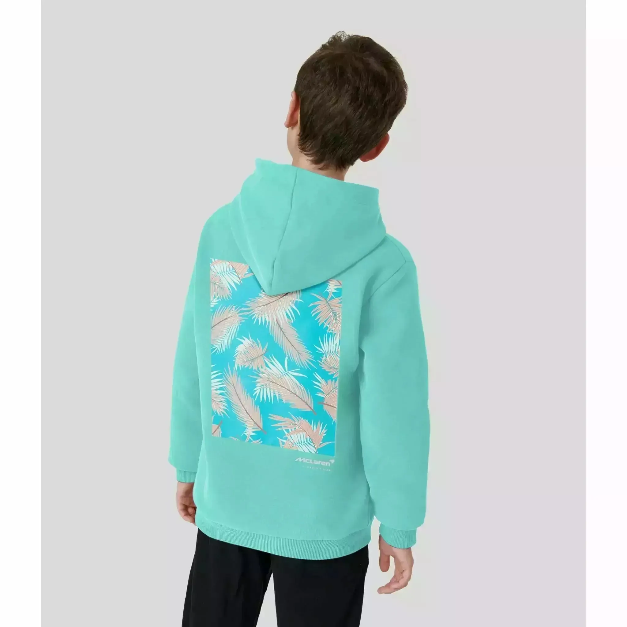 McLaren F1 Kids Miami Miami Palm Graphic Hoodie-Black/Aqua Sky