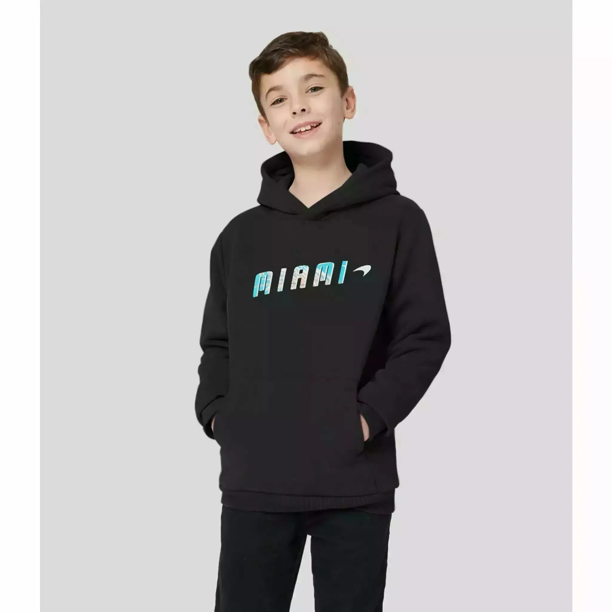 McLaren F1 Kids Miami Miami Palm Graphic Hoodie-Black/Aqua Sky